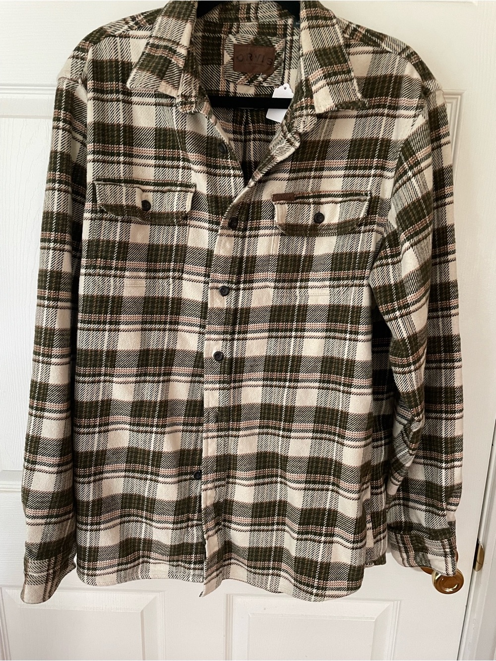 Orvis Plaid Wool Blend Shirt Jacket Green Cream Flannel Men’s XL 🍂🏕️